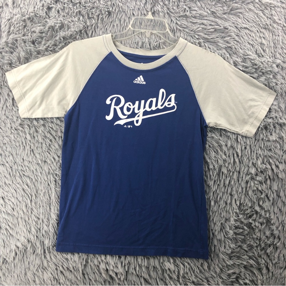 Adidas Royals Tshirt Kansas City Baseball Womens Large Spellout Blue White